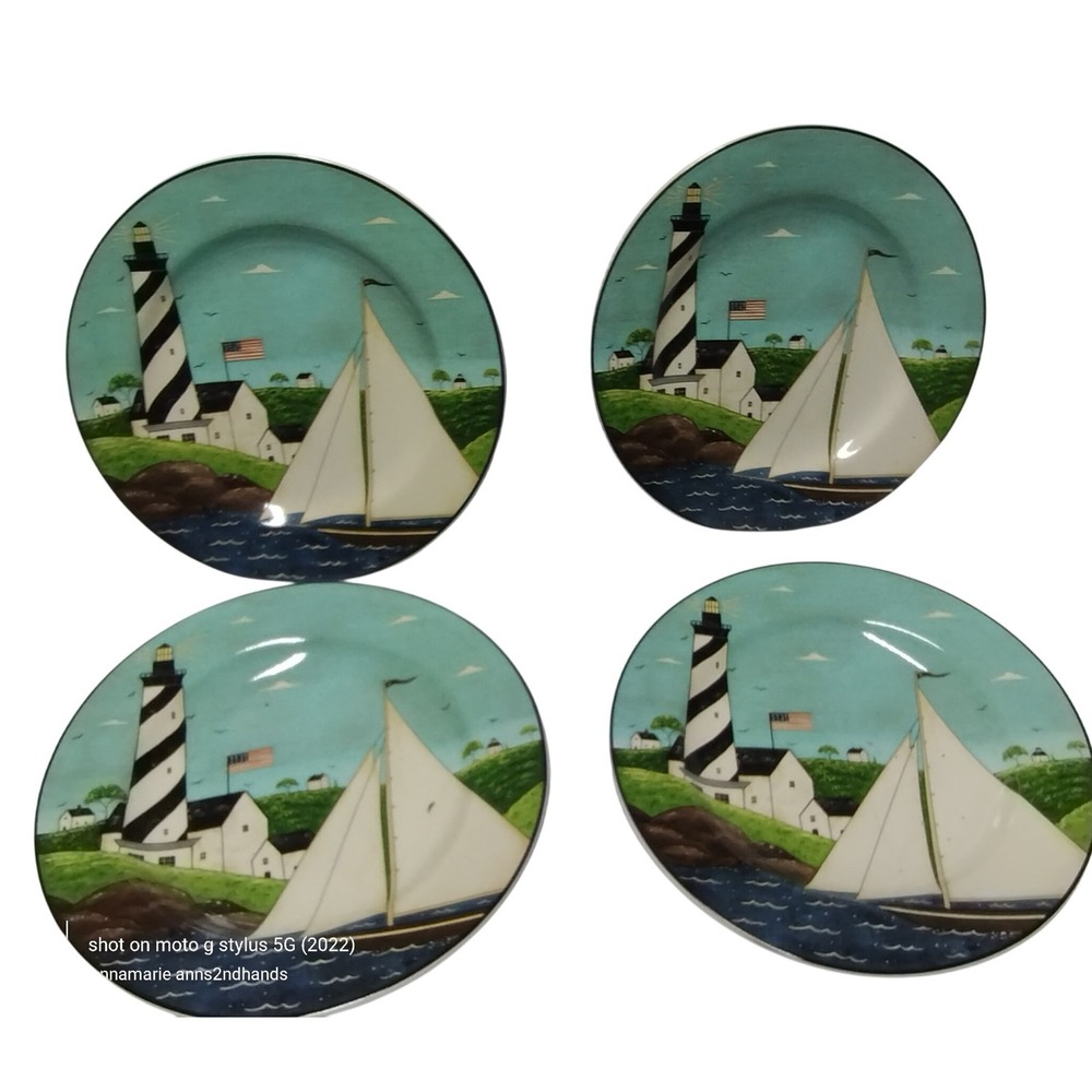 Coastal Lighthouse 8in Plates Set 4 Warren Kimble Sakura Nautical Beach 1998